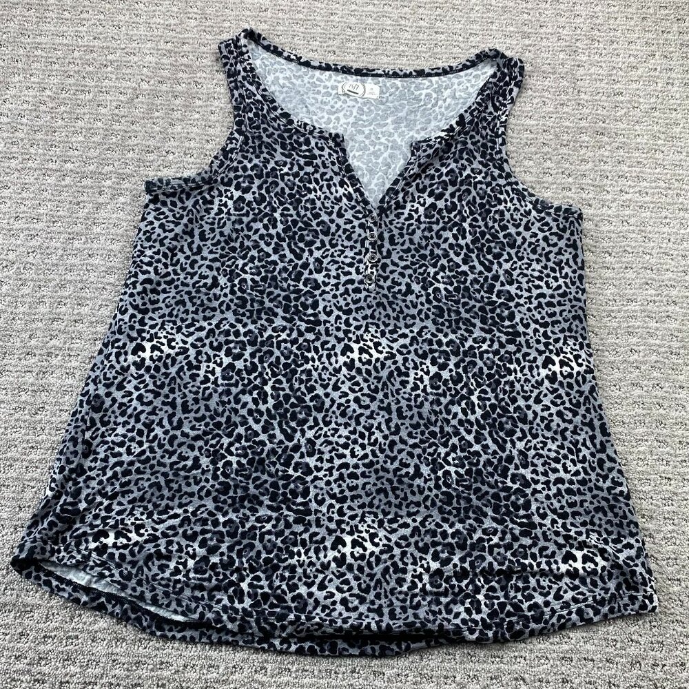 24/7 Tank Top Sleeveless Shirt Women Size Extra Large XL Black Gray Animal Print